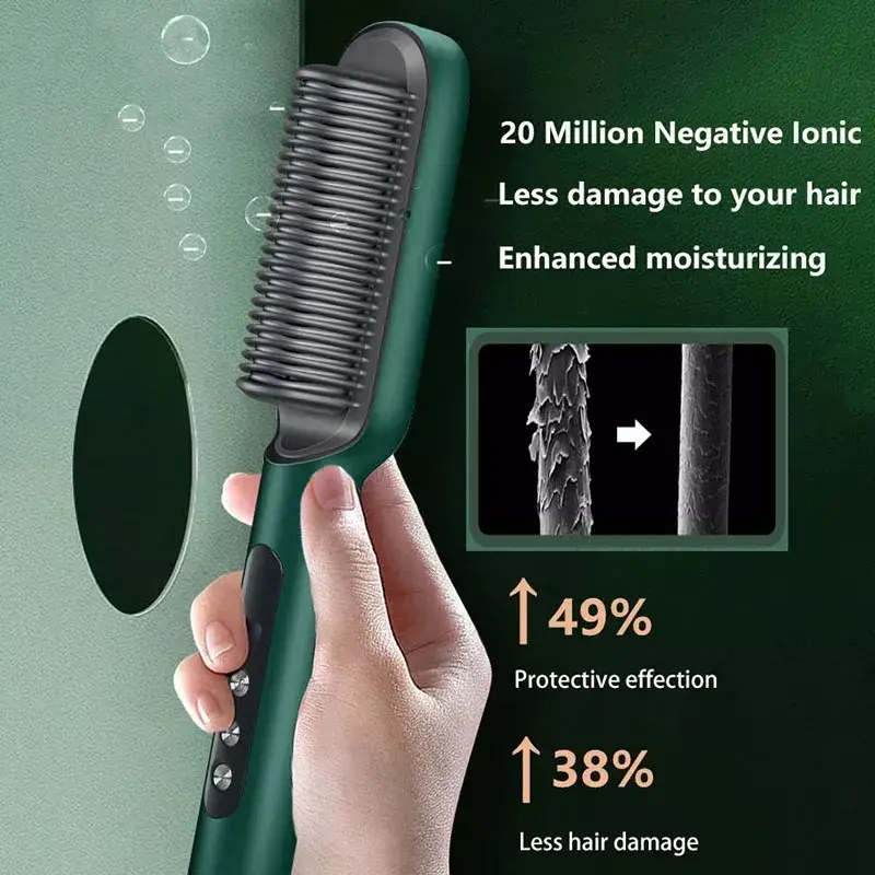 High Quality 2 in 1 Hair Straightener Brush & Curling Comb | Electric Heated Hair Straightening Brush | Anti-Scald Hot Comb