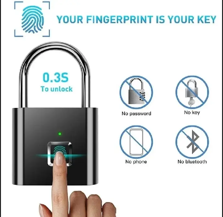 Smart Fingerprint Padlock USB Rechargeable Biometric Lock