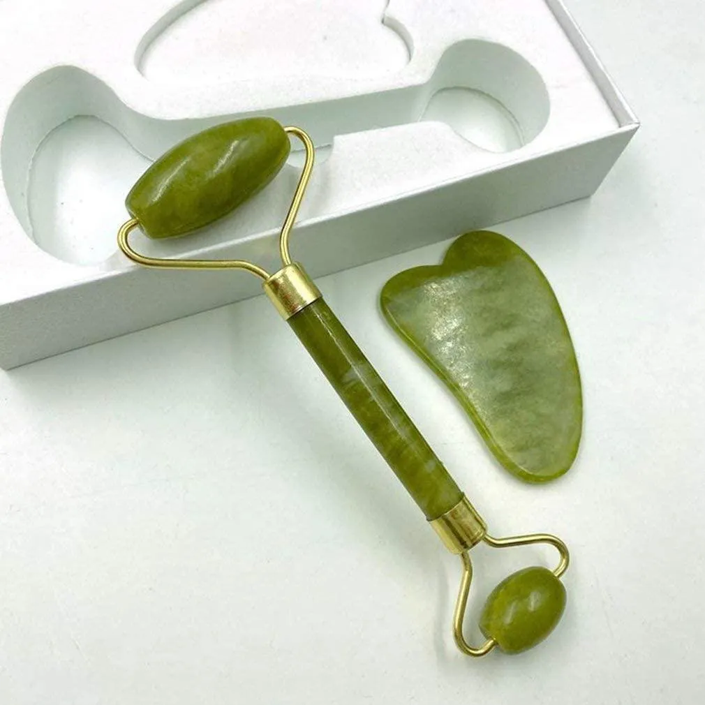 Jade Gua Sha Roller Green 30cm Natural Stone Face Care Tool
