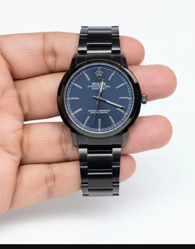 Men's Black Dial Analog Quartz Stainless Steel Watch 34mm