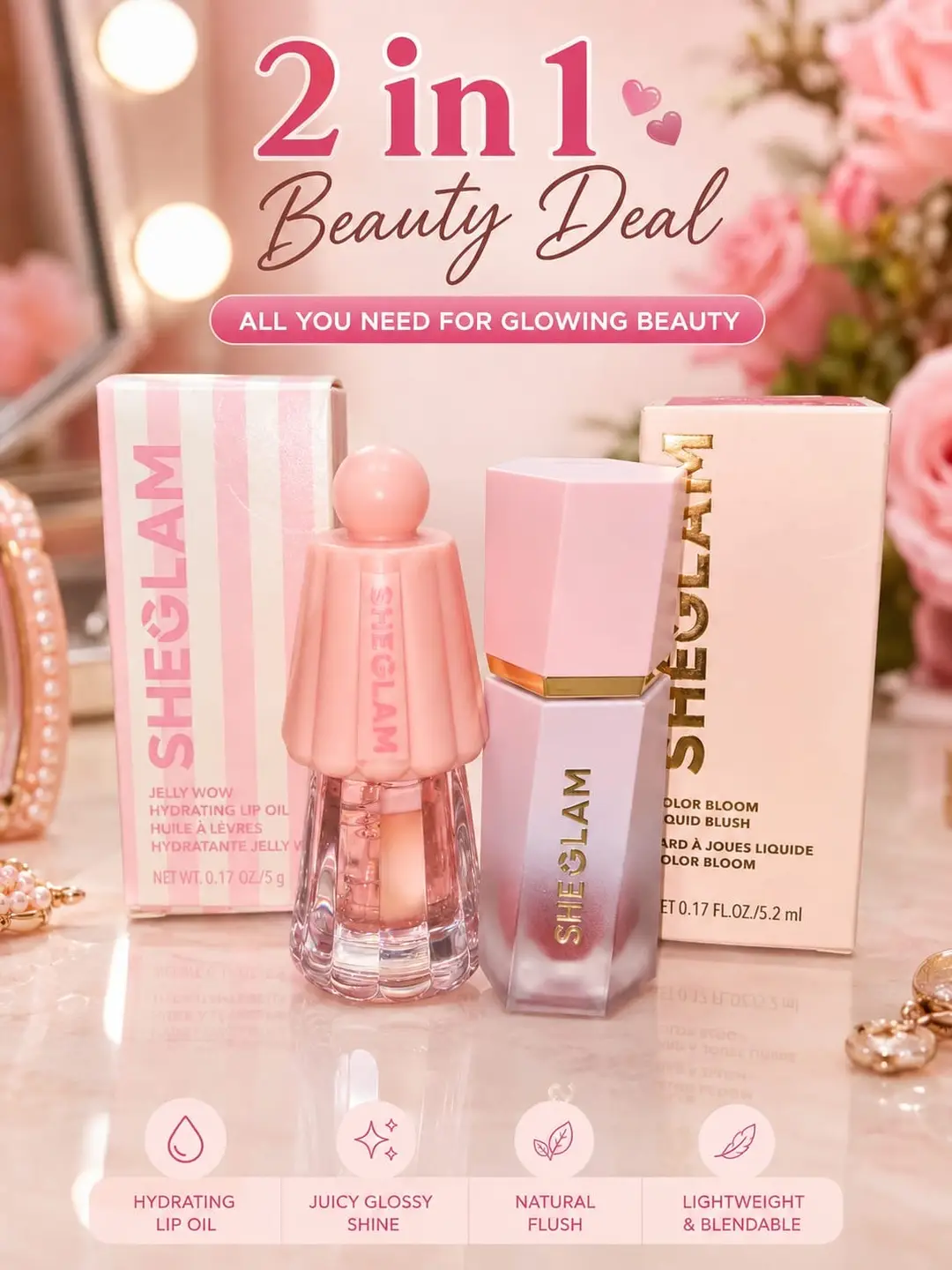2 in 1 Makeup Deal - Sheglam Blush On Lip Oil Deal