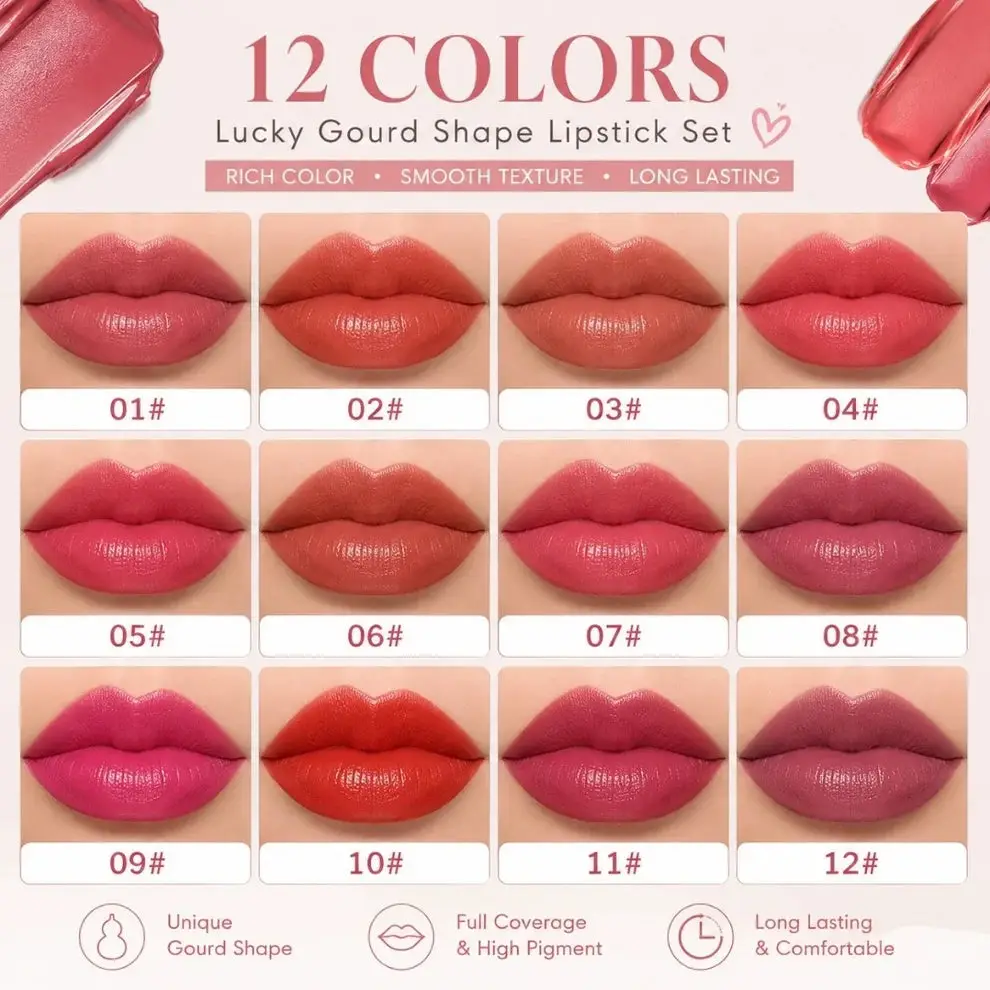 Ks One - Color Mini Peanut Shape Matte Lipsticks - 12 pcs