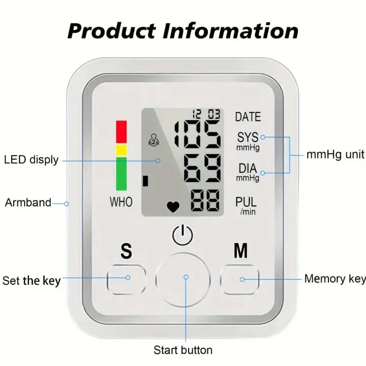 Arm Blood Pressure Monitor BP Automatic Professional Medical Portable Tonometer Digital Tensiometer Heart Rate Monitor 32 Cuff