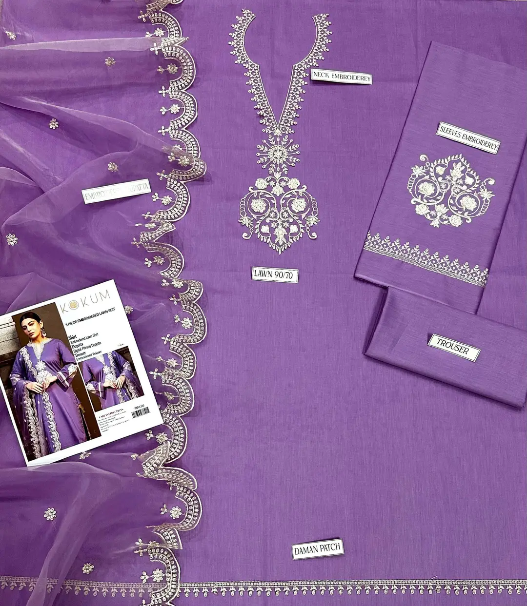 3 Pcs Women's Unstitched Embroidered Suit