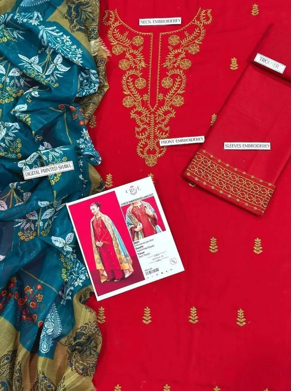 3 Pcs Women's Unstitched Embroidered Suit