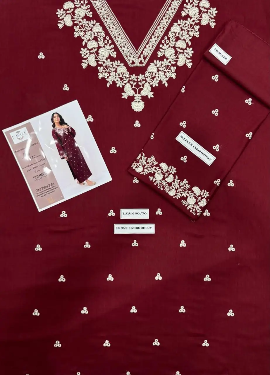 2 Pcs Women's Unstitched Embroidered Suit