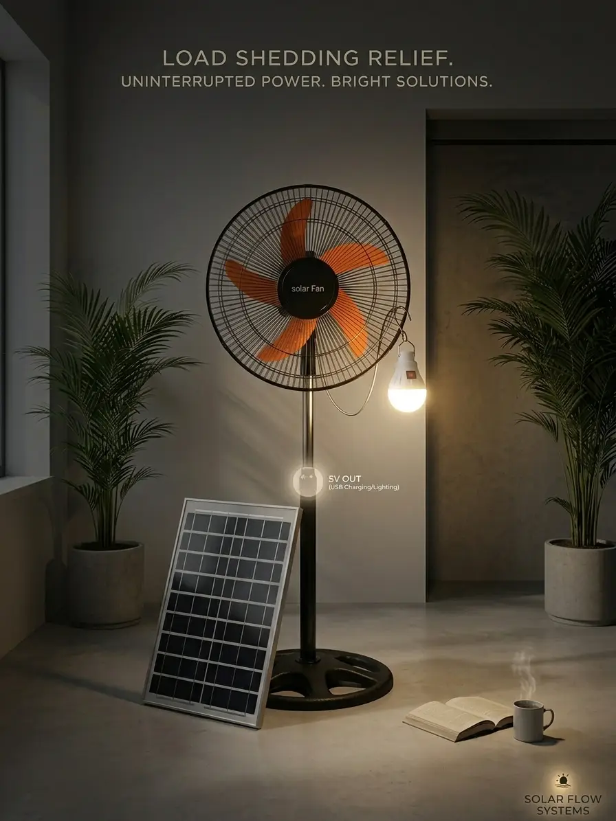 Portable Rechargeable Fan with Solar Plate  - 1 Pc, Reliable & Efficient for Everyday Home Use