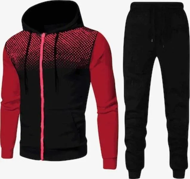 Men Black Jersey Track Suit 2 Pcs Hooded Set