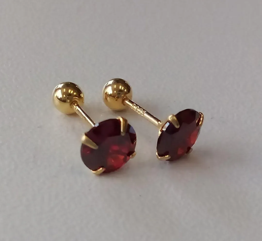 Gold Plated Ruby Stud Earrings for Women 2 Pcs
