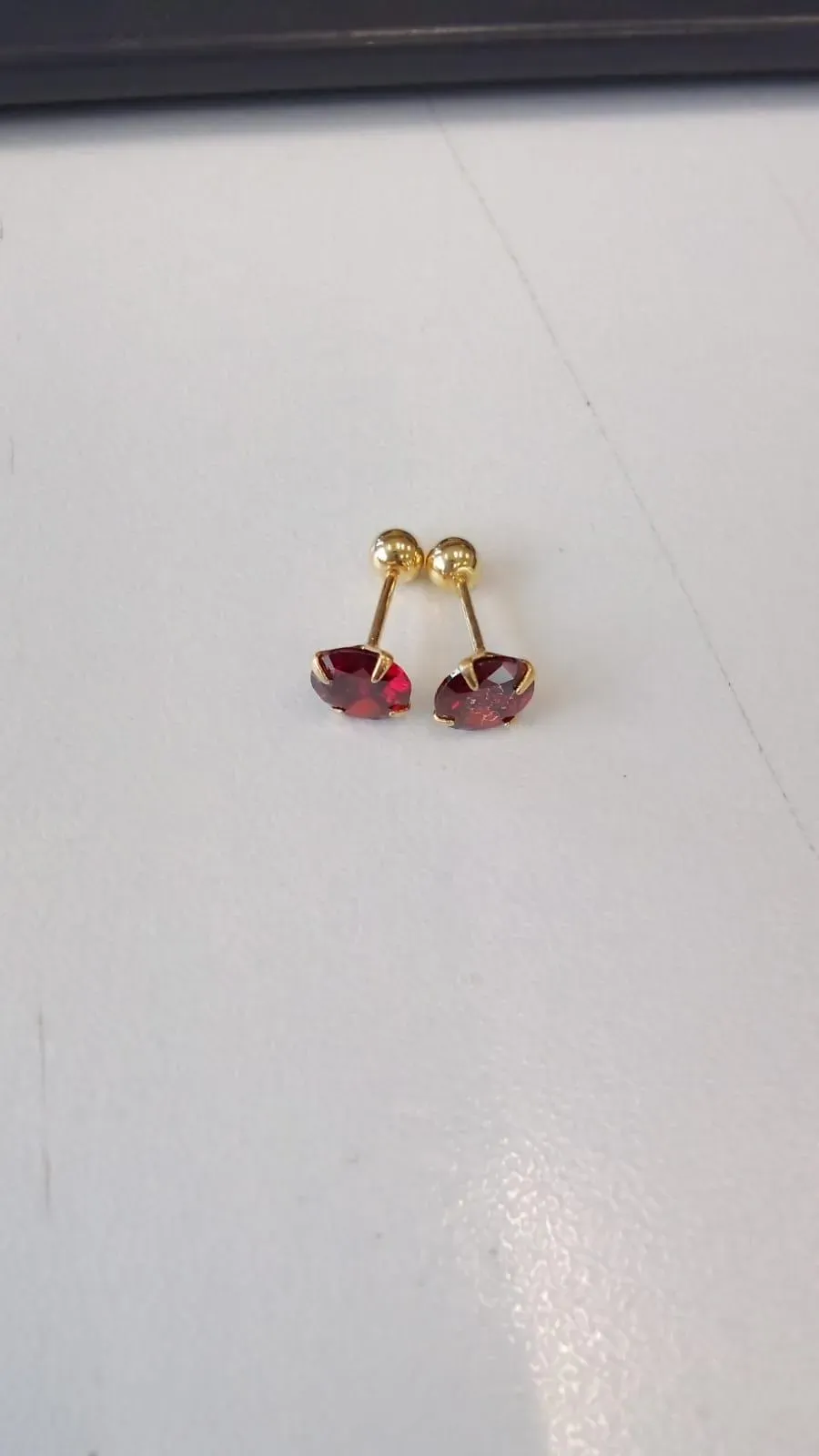 Gold Plated Ruby Stud Earrings for Women 2 Pcs