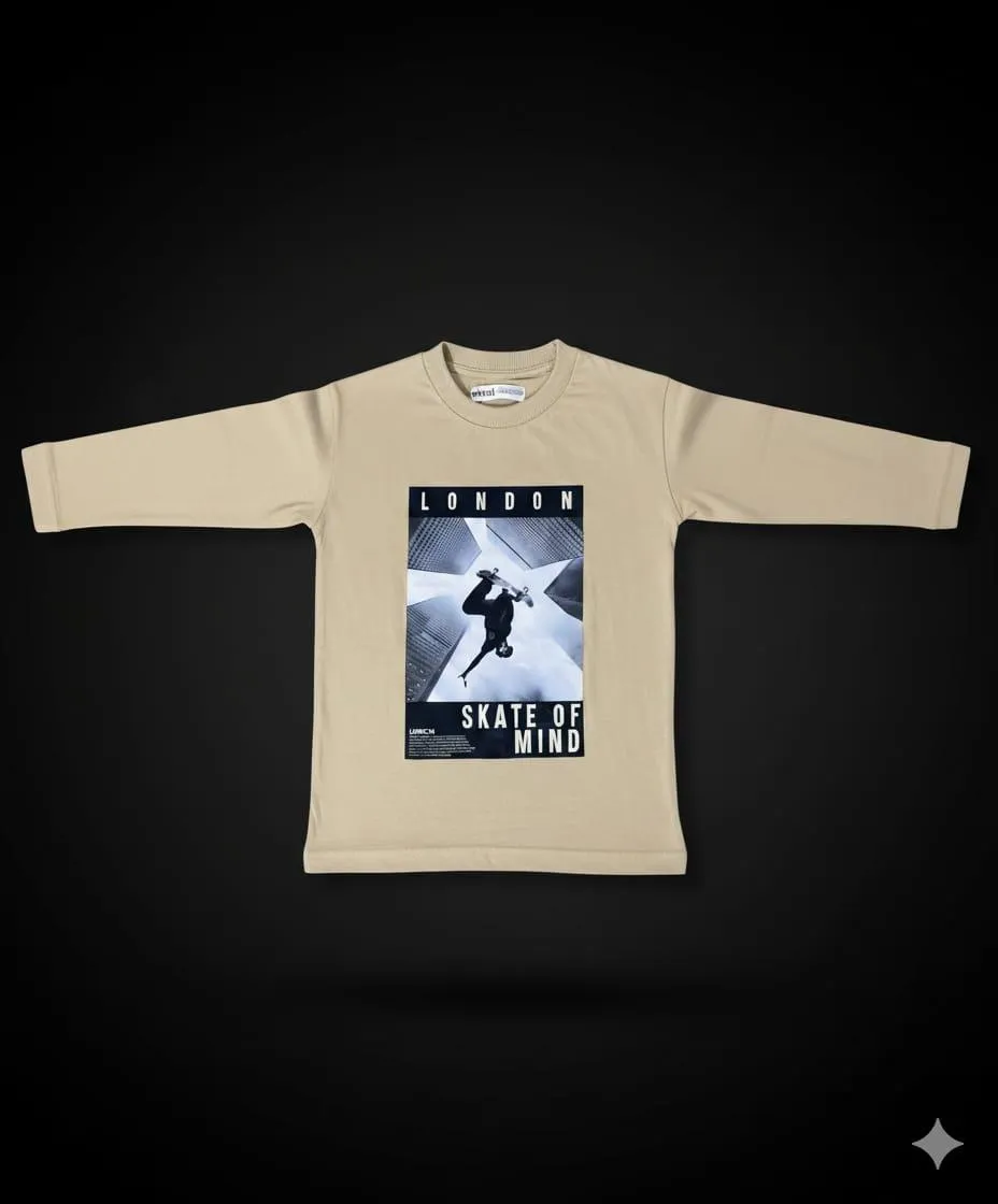Boy's Beige Printed Sweatshirt 7-14 Years