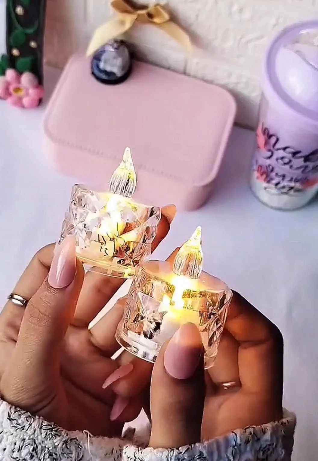 Silver Crystal LED Candles Pack of 12 Battery Operated