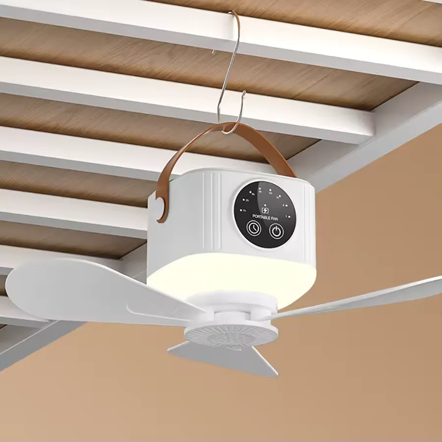 USB Rechargeable Ceiling Fan with Night Light & 4 Speeds