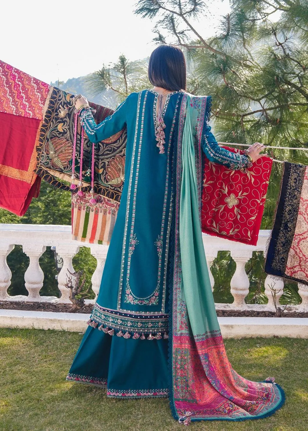 Winter Embroidered Shawl Suit 3 Pcs Blue Dhanak Pashmina