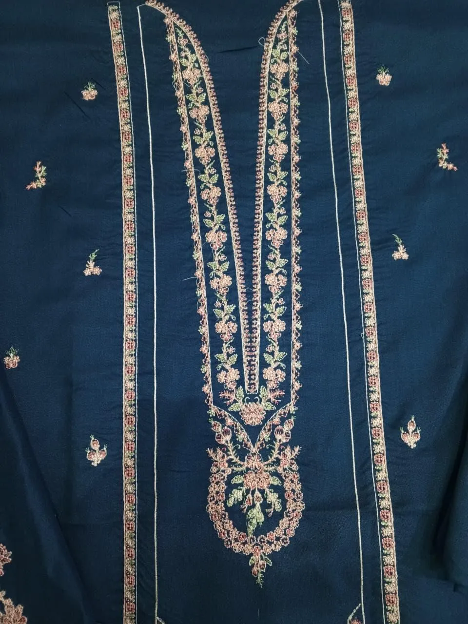 Winter Embroidered Shawl Suit 3 Pcs Blue Dhanak Pashmina