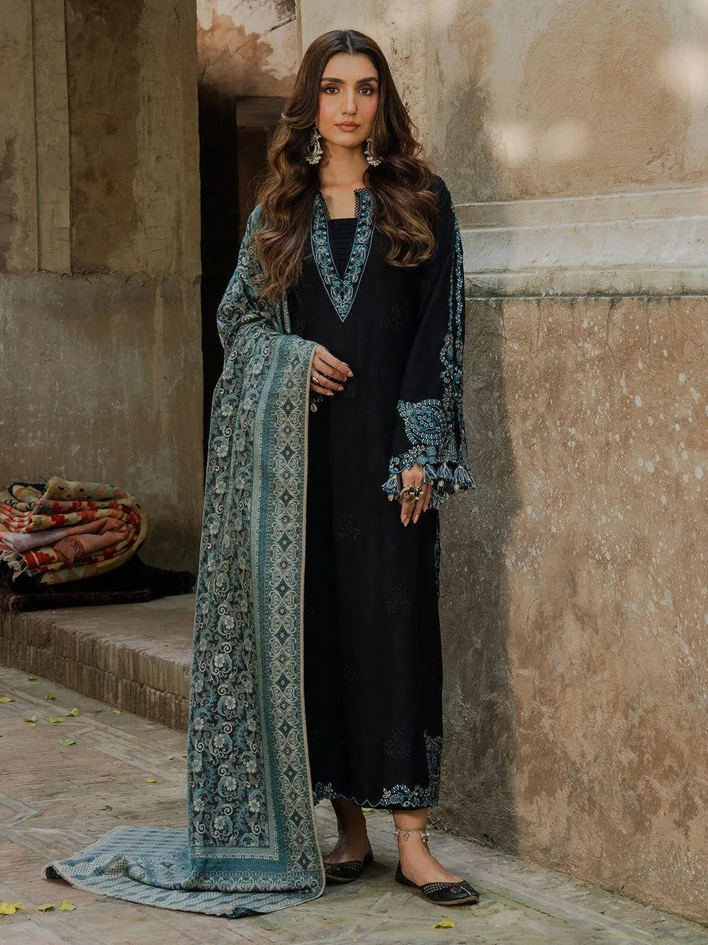 Black Embroidered 3-Piece Lawn Suit with Digital Print Dupatta