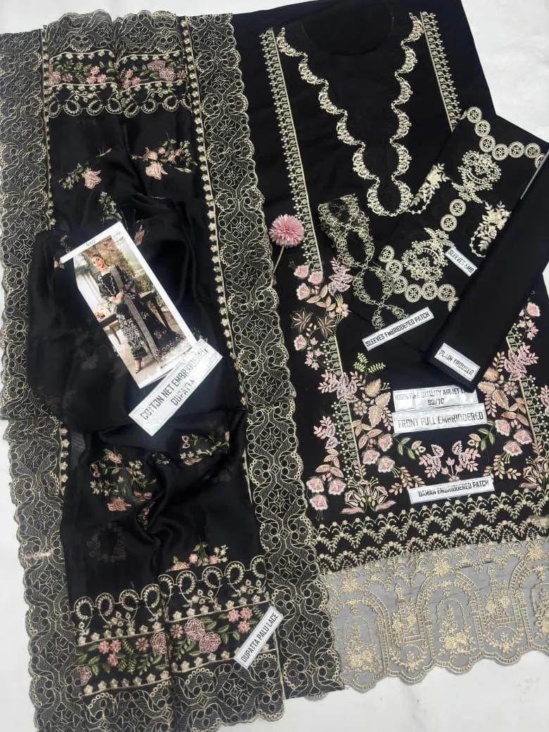 Black Embroidered Lawn 3Pcs Set for Women
