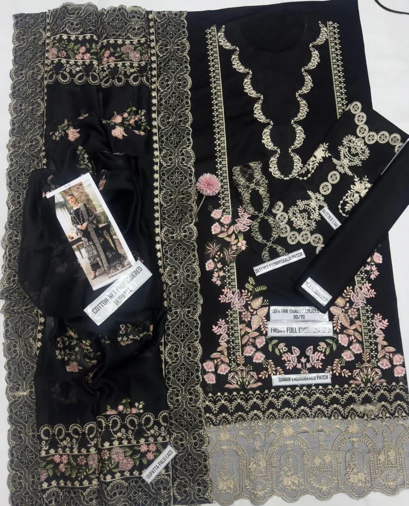 Black Embroidered Lawn 3Pcs Set for Women
