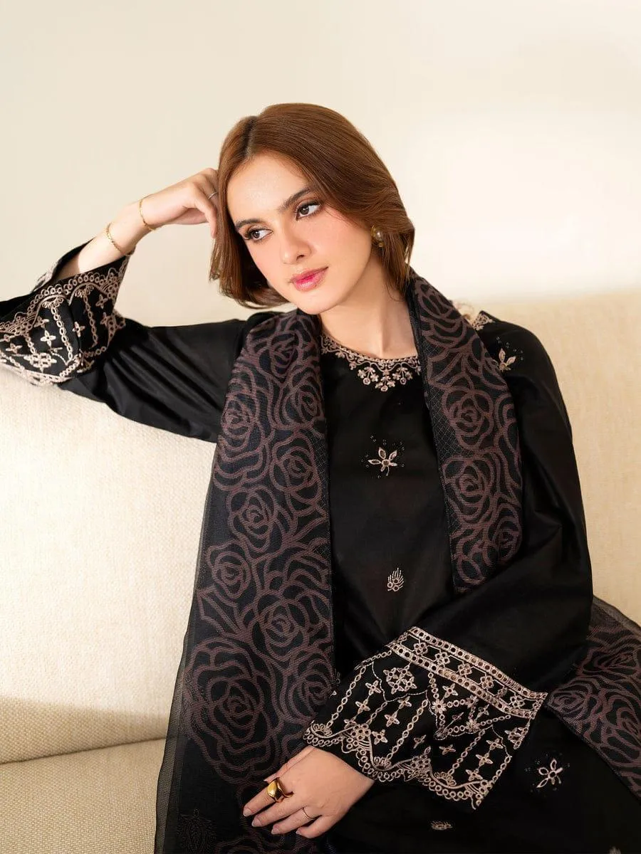 Black Embroidered Lawn 3Pcs Set for Women