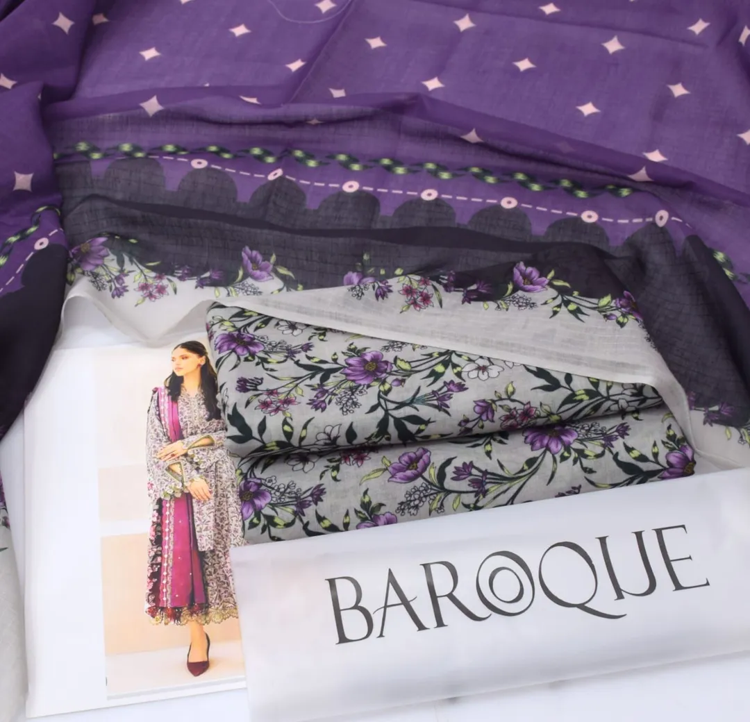 Grey Swiss Lawn 3Pcs Printed Suit for Women
