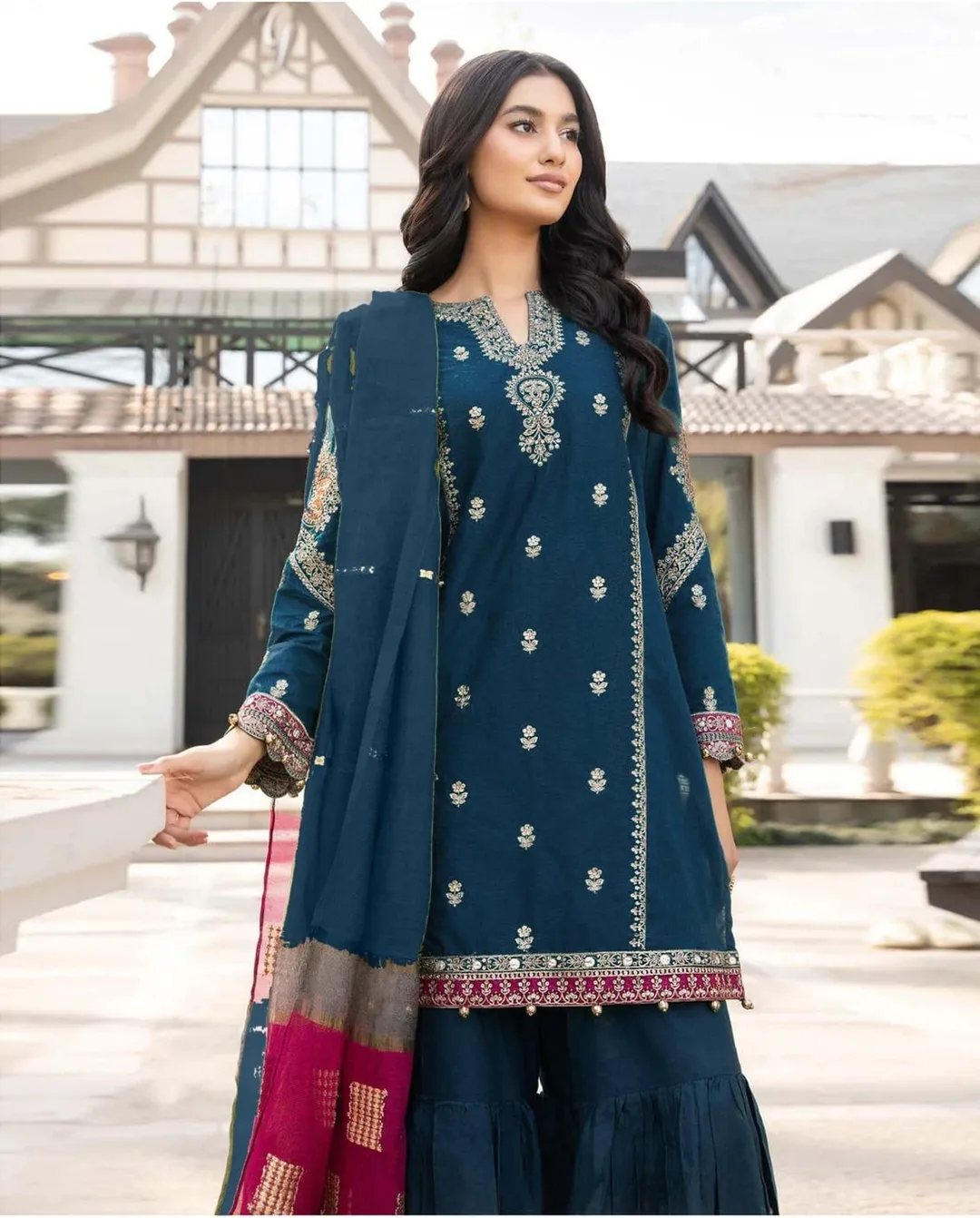 Blue Embroidered Lawn 3Pcs Set for Women