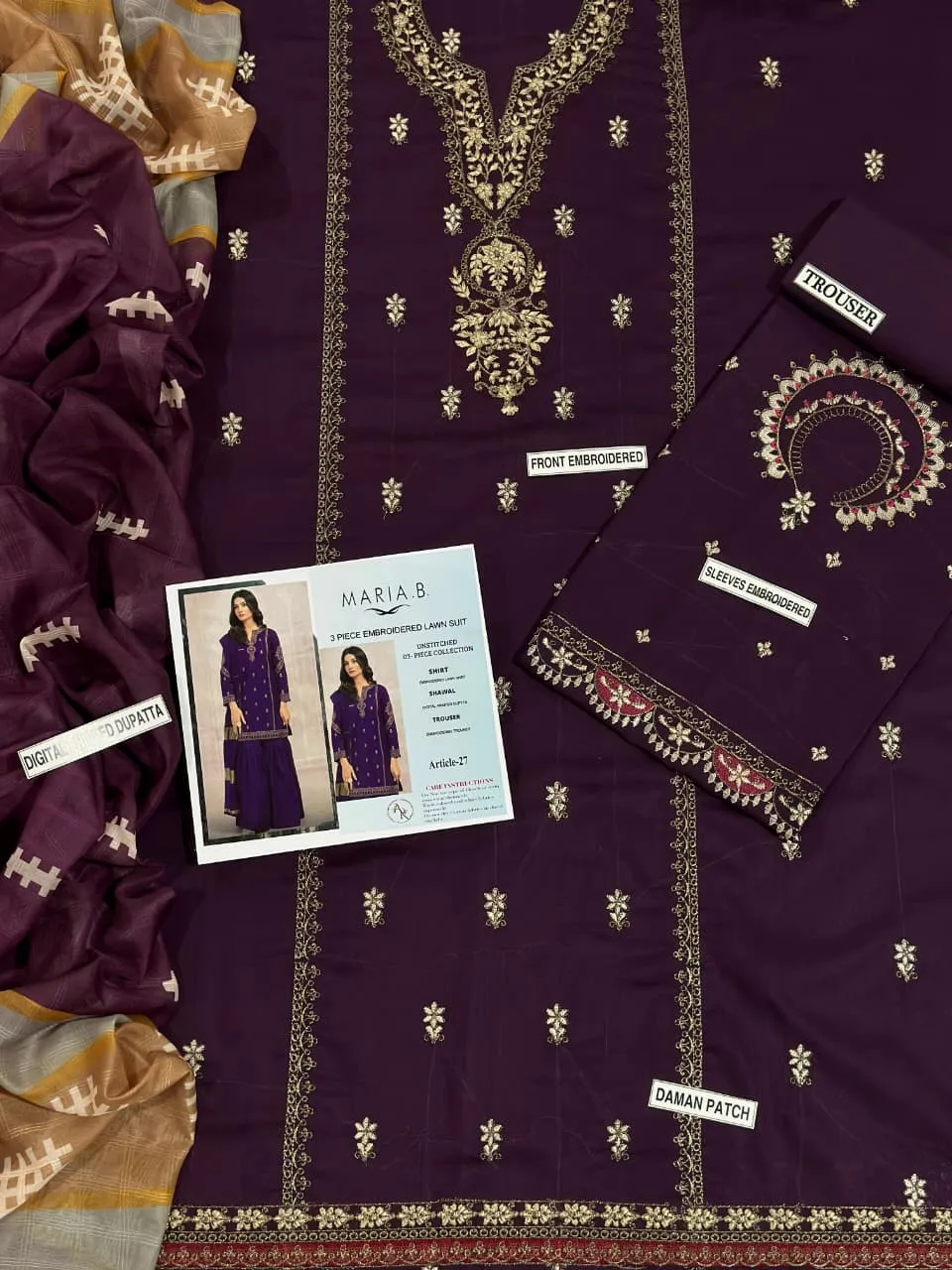Purple Embroidered Lawn 3Pcs Set for Women