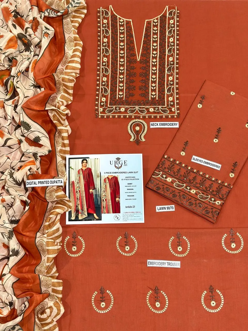 MIX TRENDING DESIGNS 3 Pcs Unstitched Embroidered Suit