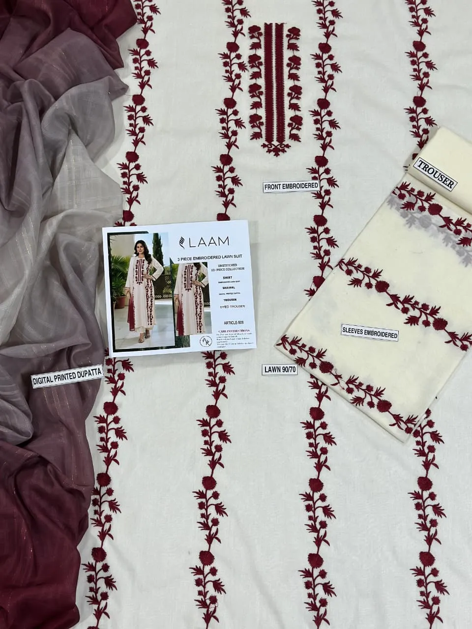 MIX TRENDING DESIGNS 3 Pcs Unstitched Embroidered Suit