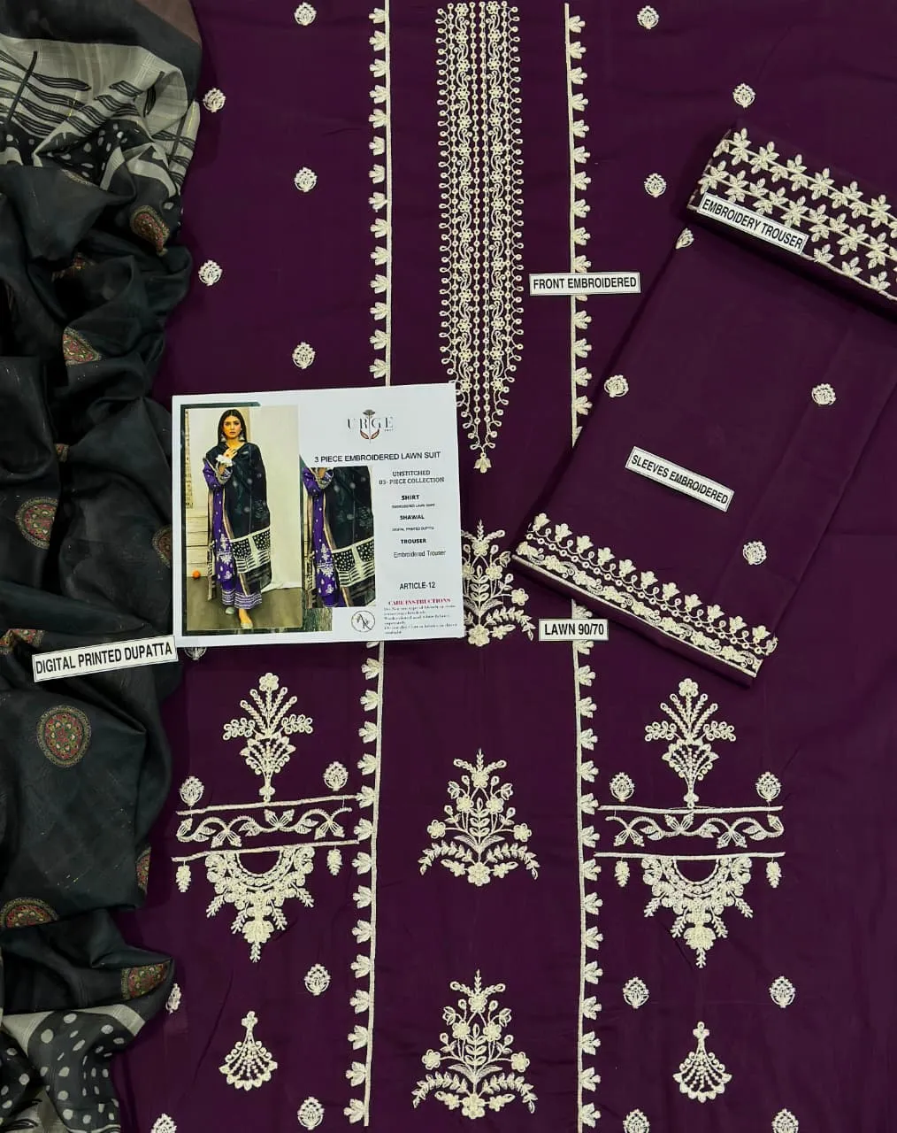 MIX TRENDING DESIGNS 3 Pcs Unstitched Embroidered Suit