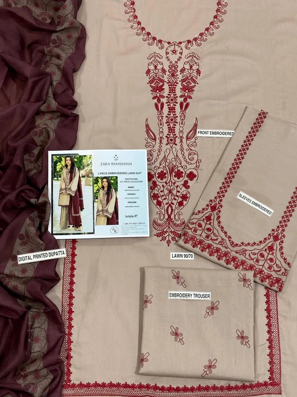 MIX TRENDING DESIGNS 3 Pcs Unstitched Embroidered Suit
