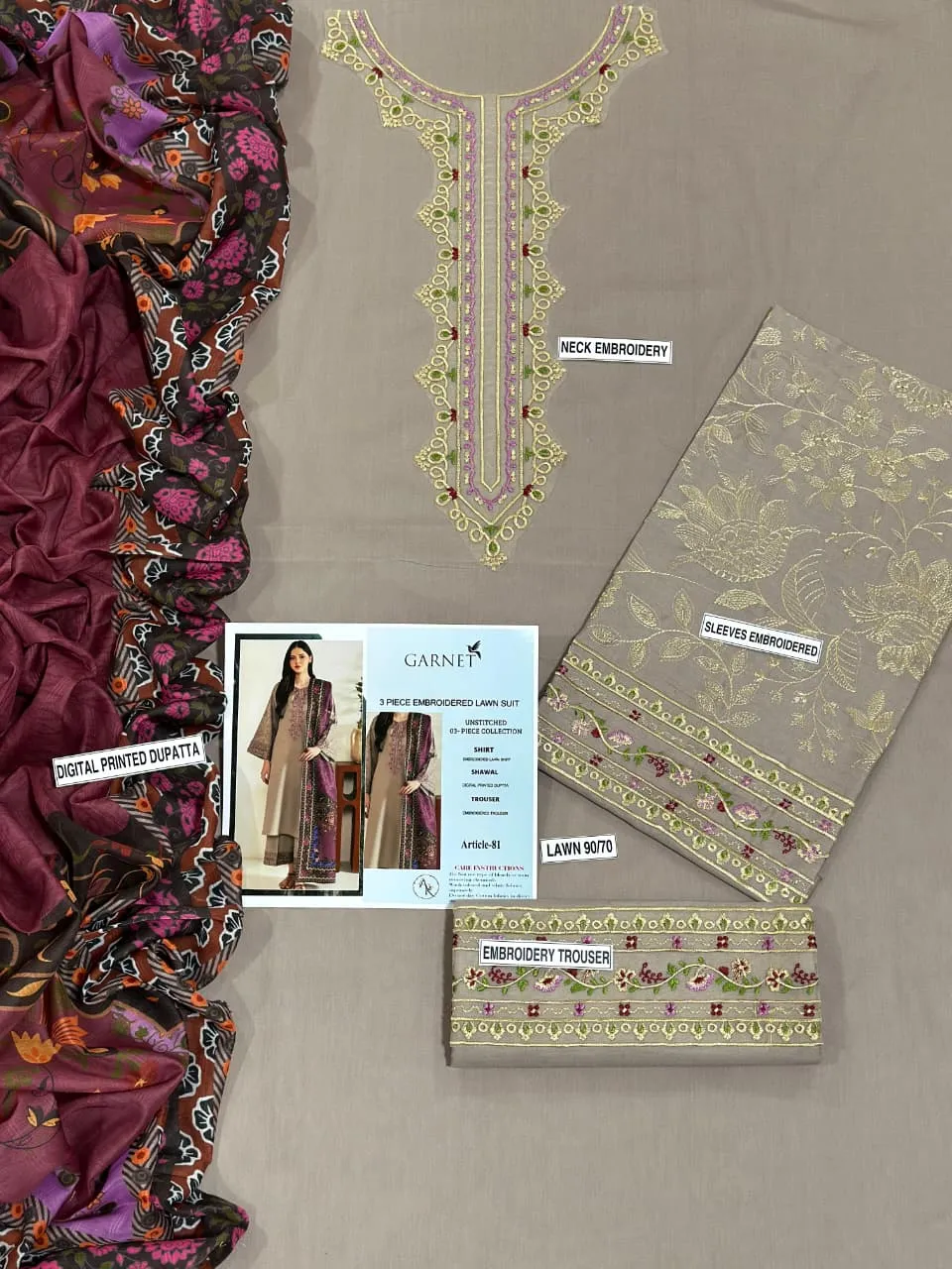 MIX TRENDING DESIGNS 3 Pcs Unstitched Embroidered Suit
