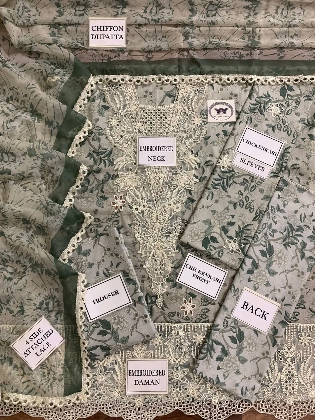 AFROZEH HIT CODE 3 Pcs Unstitched Chikankari Embroidered Suit