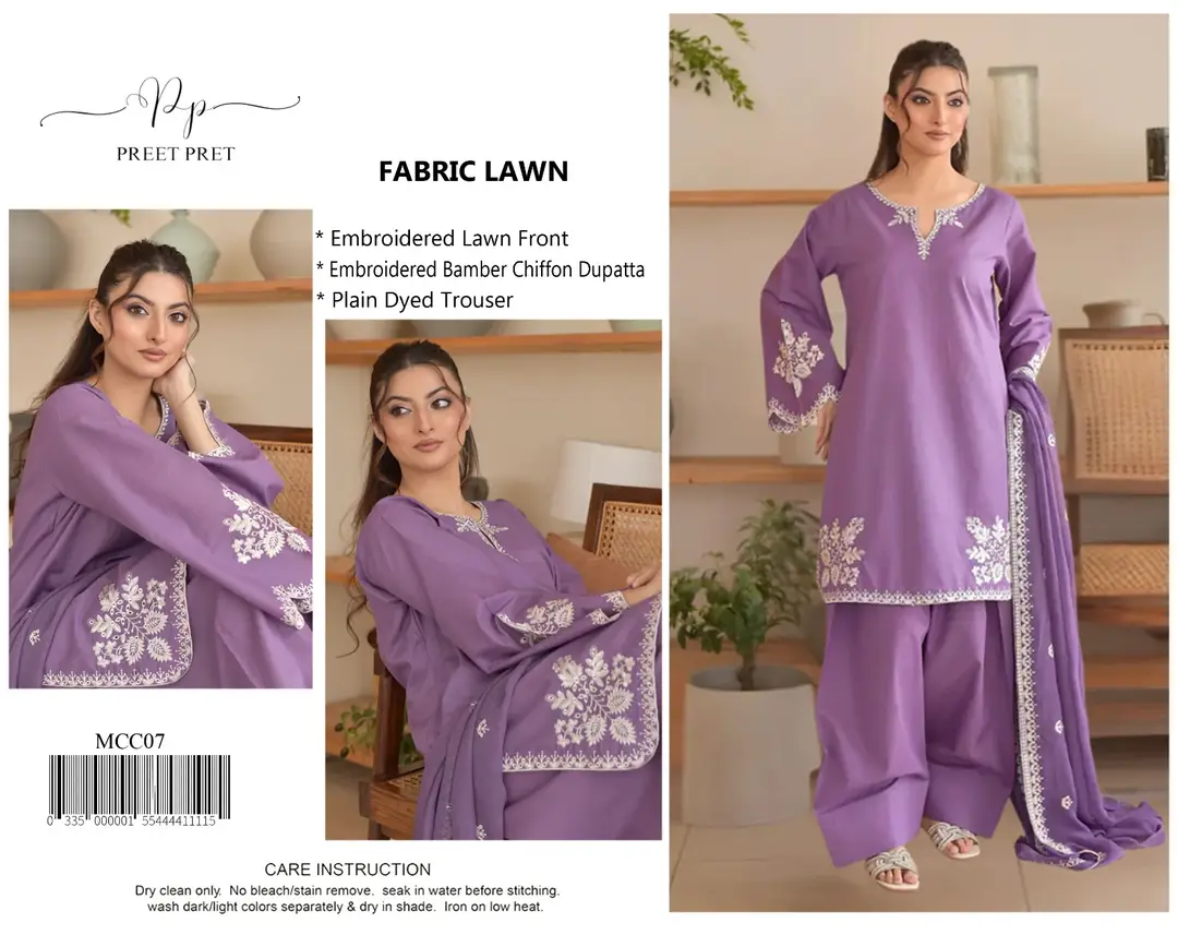 Preet By Pret 3 Pcs Unstitched Chikankari Embroidered Suit