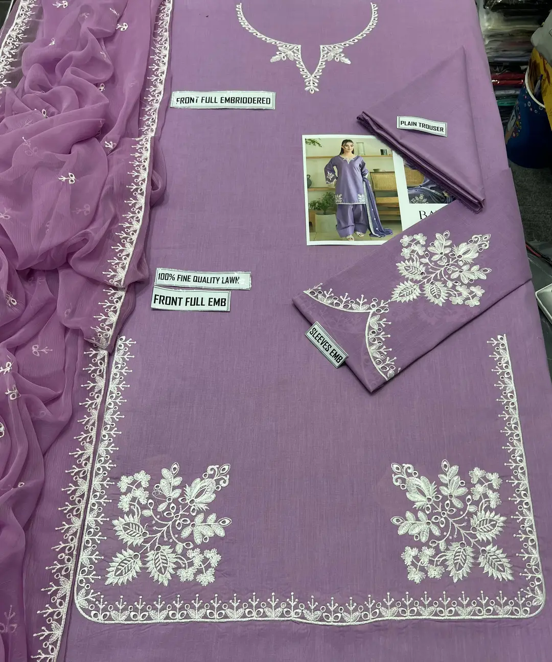 Preet By Pret 3 Pcs Unstitched Chikankari Embroidered Suit