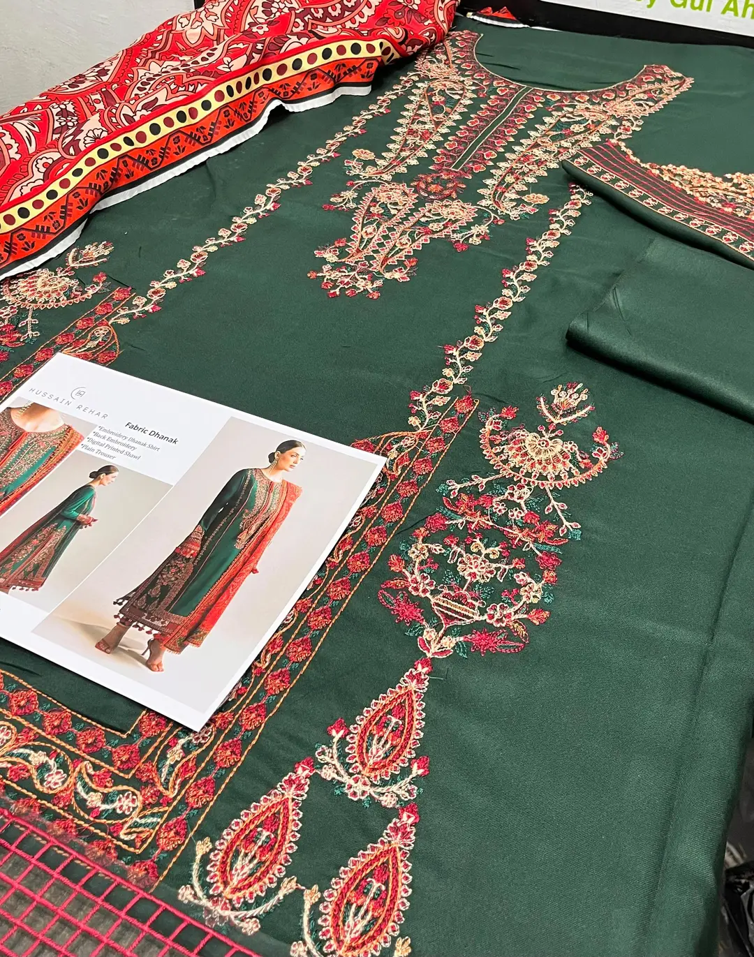 HUSSAIN REHAR 3 Pcs Unstitched Embroidered Suit