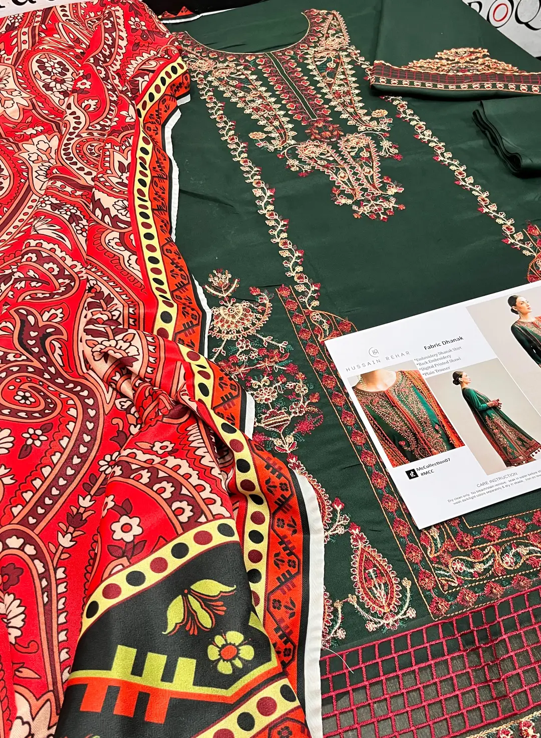 HUSSAIN REHAR 3 Pcs Unstitched Embroidered Suit