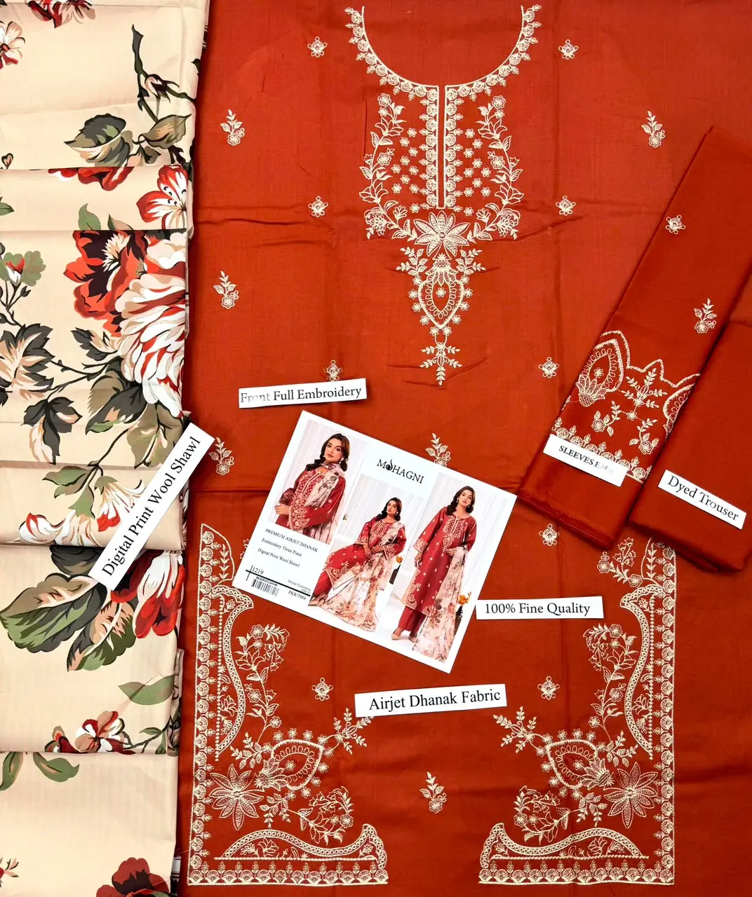 HIT ARTICLES MIX BRAND 3 Pcs Unstitched Embroidered Suit