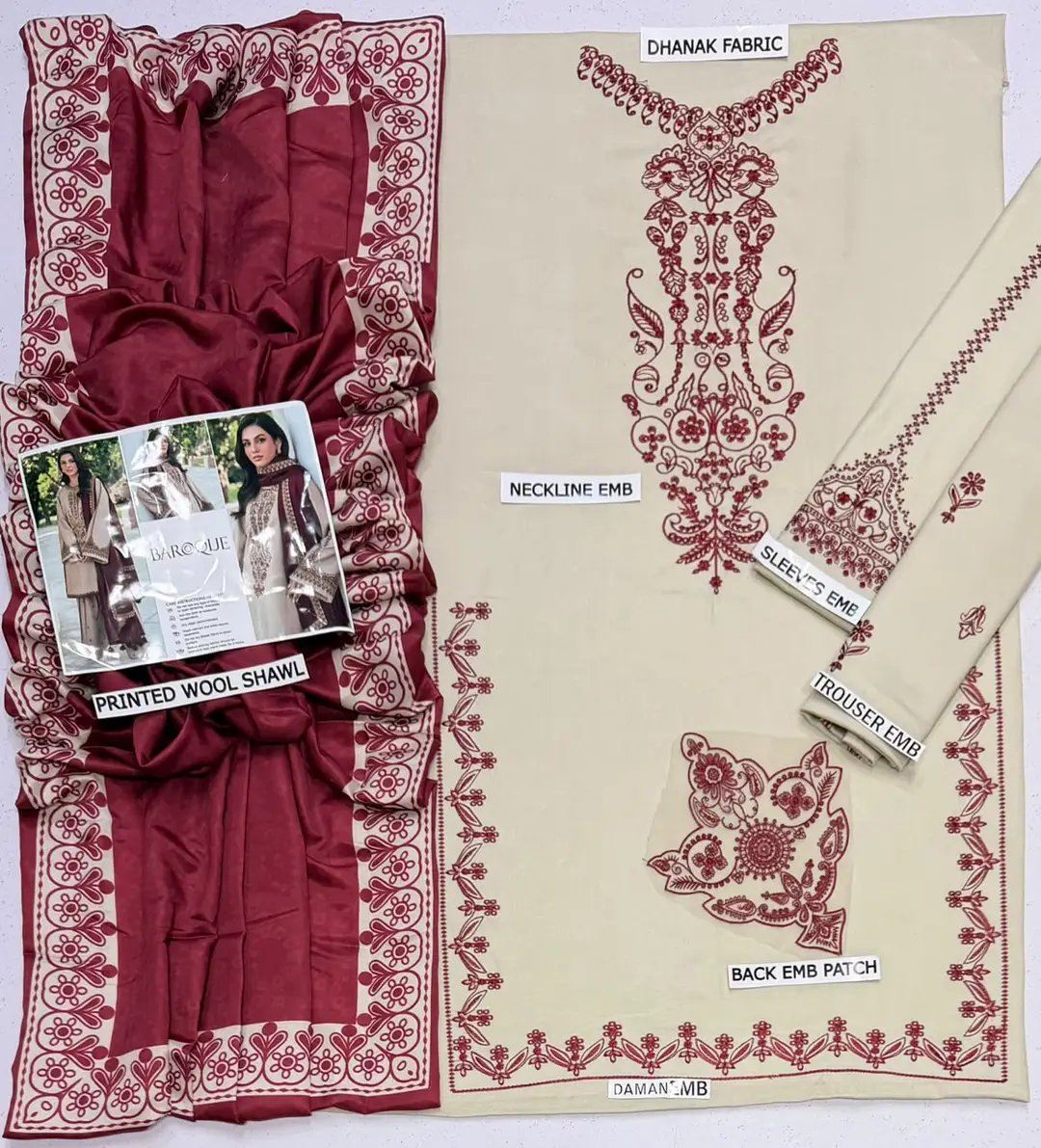 HIT ARTICLES MIX BRAND 3 Pcs Unstitched Embroidered Suit