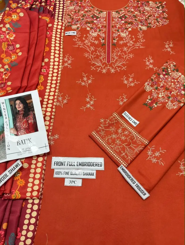BATIK HIT DESIGNS 3 Pcs Unstitched Embroidered Suit
