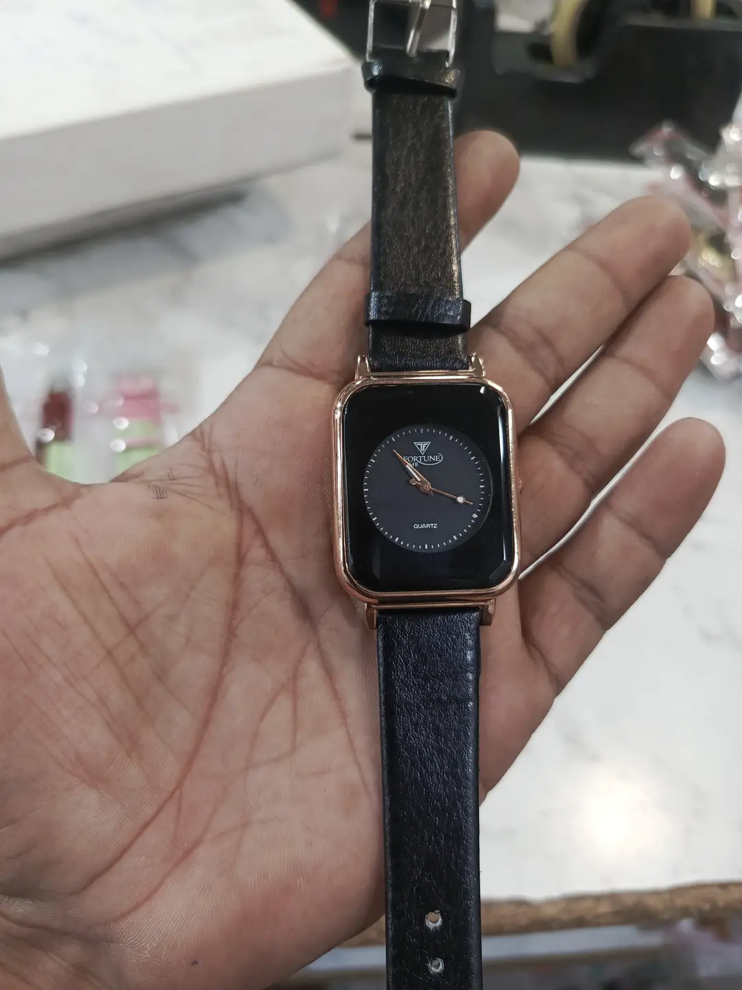 Fortune Time Elegant Square Leather Strap Watch For Women