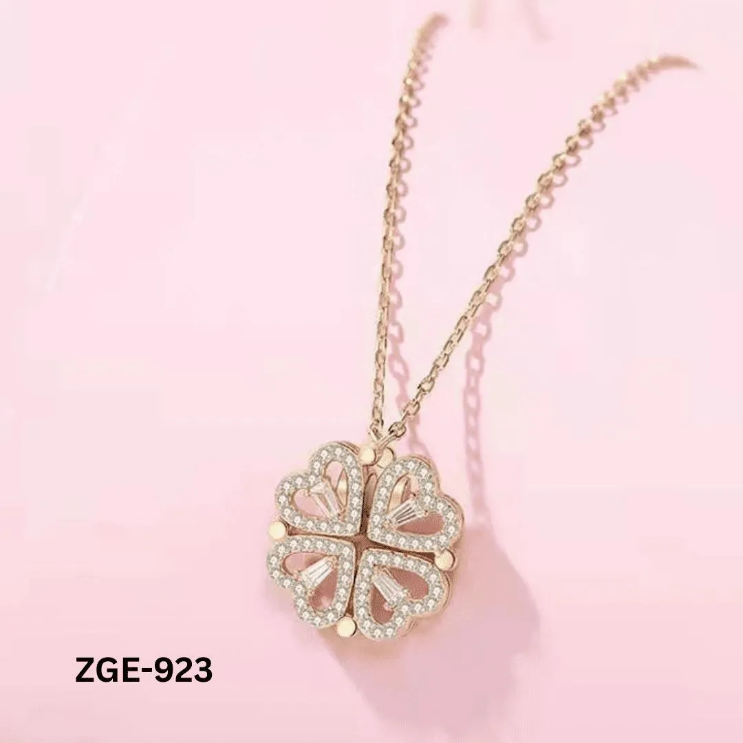 Magnetic Heart Clover Necklace Golden Silver 4 Leaf