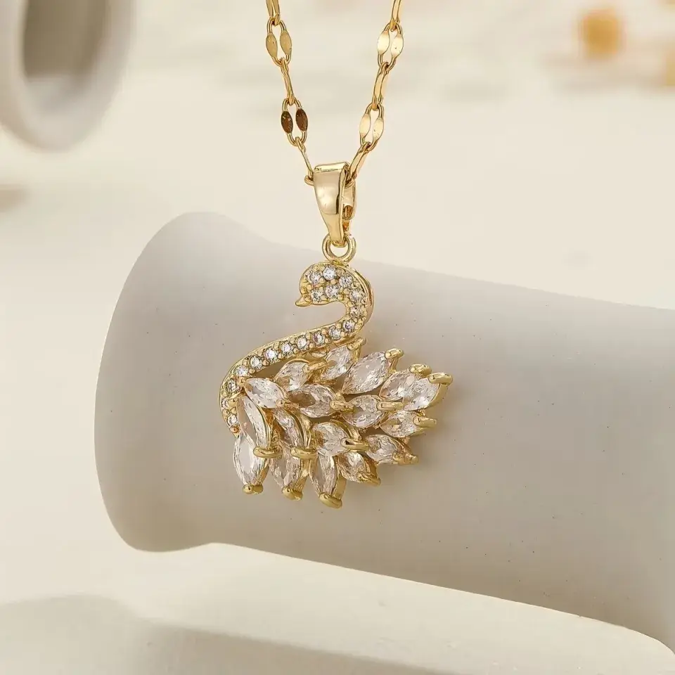 Gold Plated Base Korean Swan  Zircon Pendant