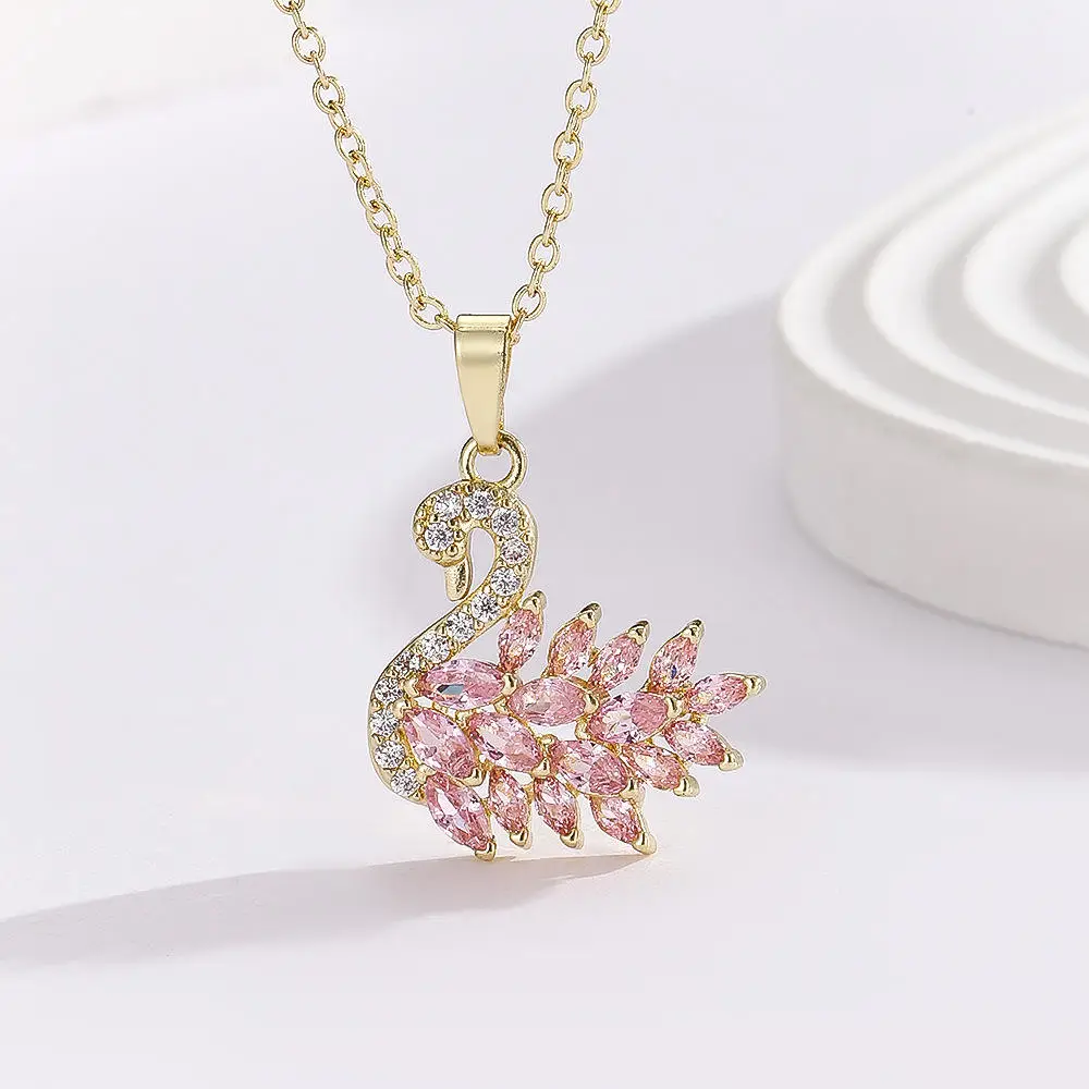 Gold Plated Base Korean Swan  Zircon Pendant