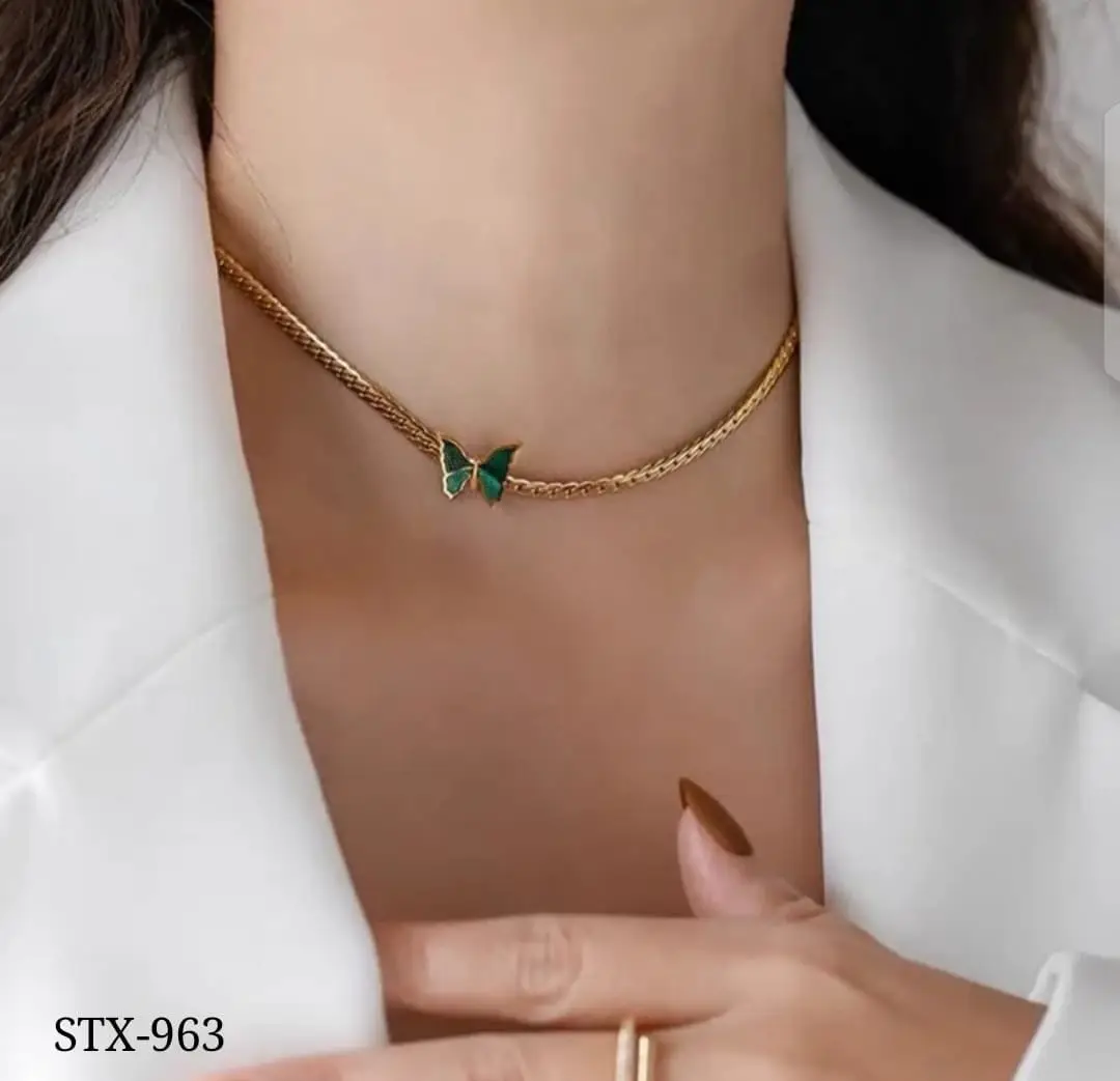 Green Butterfly Stainless Steel - Necklace STX-963