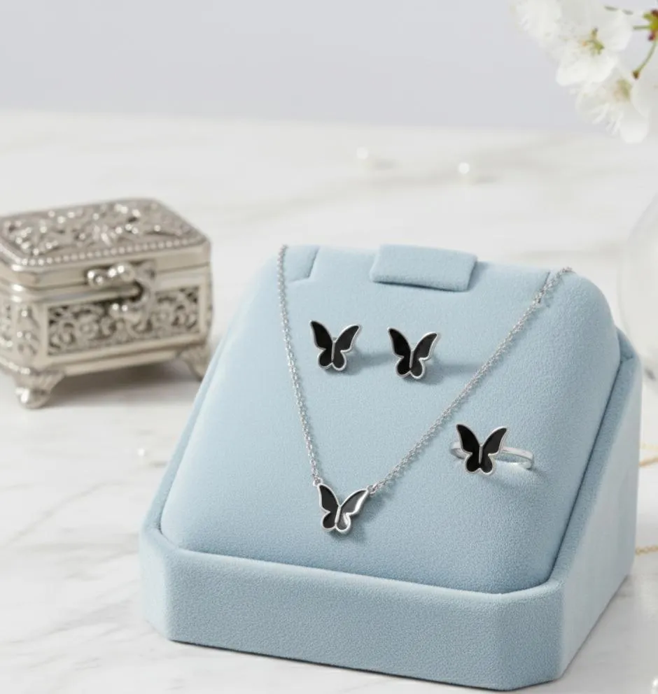 Butterfly Necklace Set Gold Tones Lightweight Alloy for Women