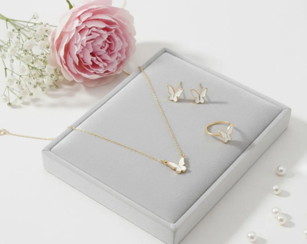 Butterfly Necklace Set Gold Tones Lightweight Alloy for Women