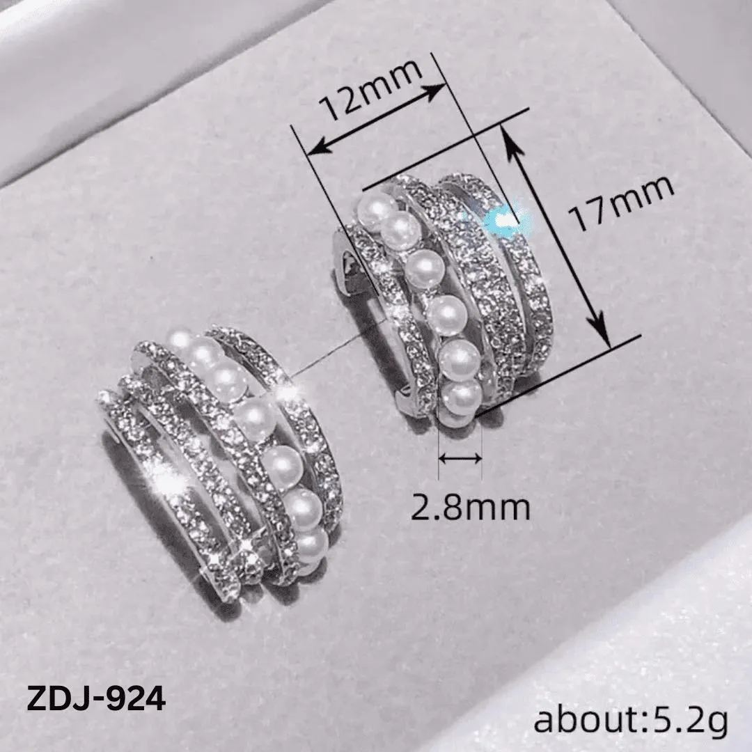 Korean Zircon Pearl Earrings Silver Golden Pack of 2