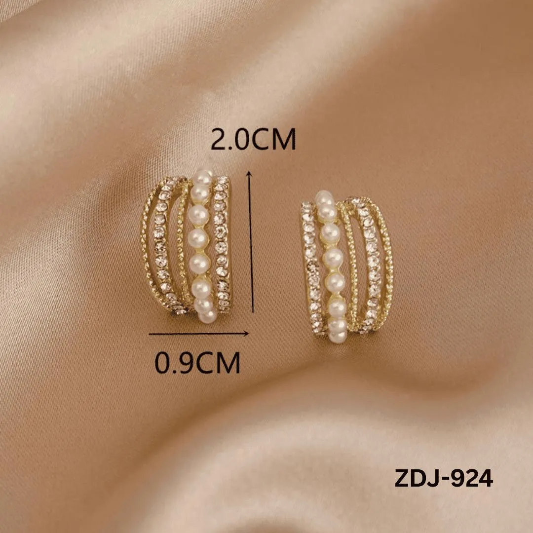 Korean Zircon Pearl Earrings Silver Golden Pack of 2