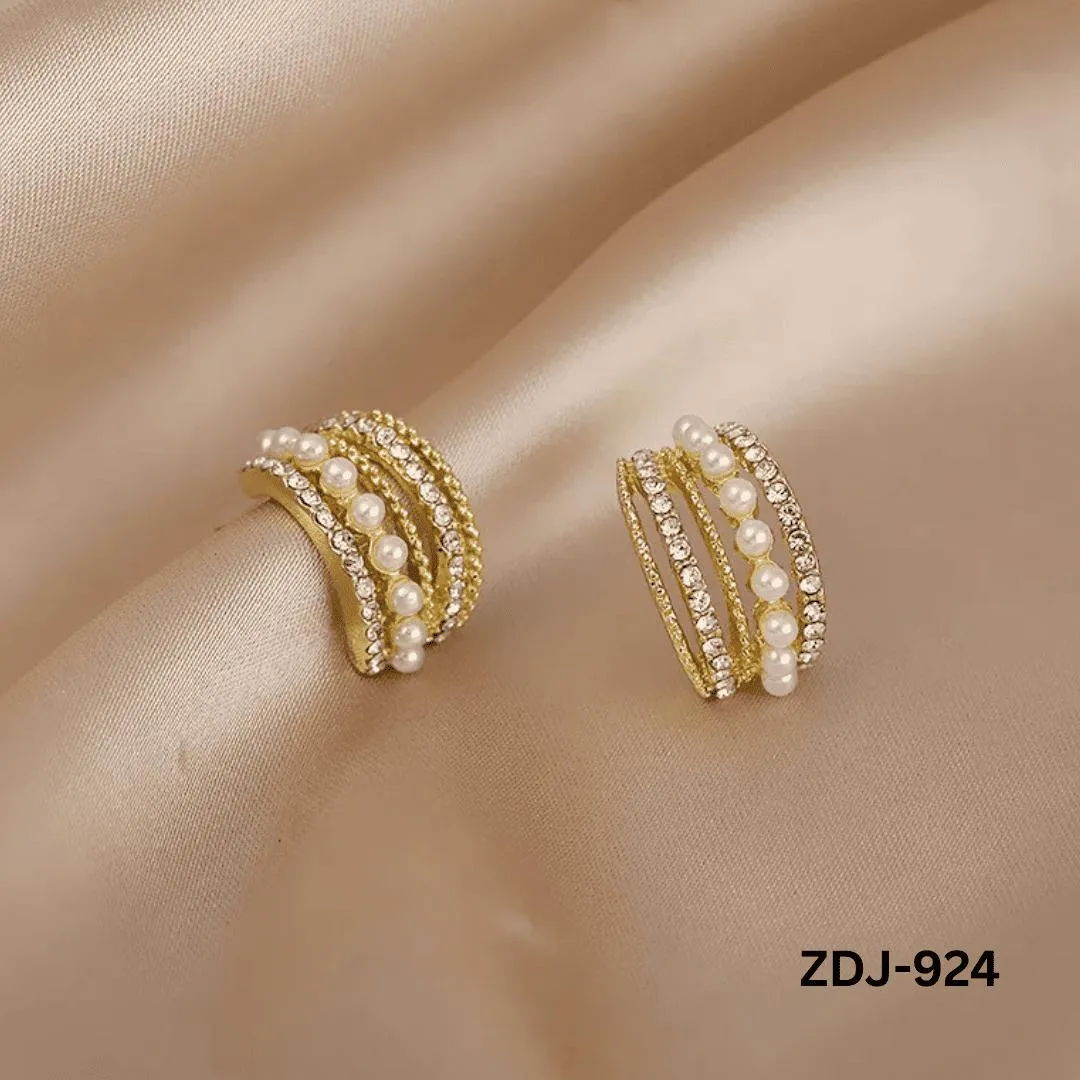 Korean Zircon Pearl Earrings Silver Golden Pack of 2