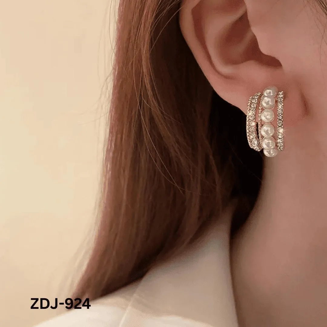 Korean Zircon Pearl Earrings Silver Golden Pack of 2